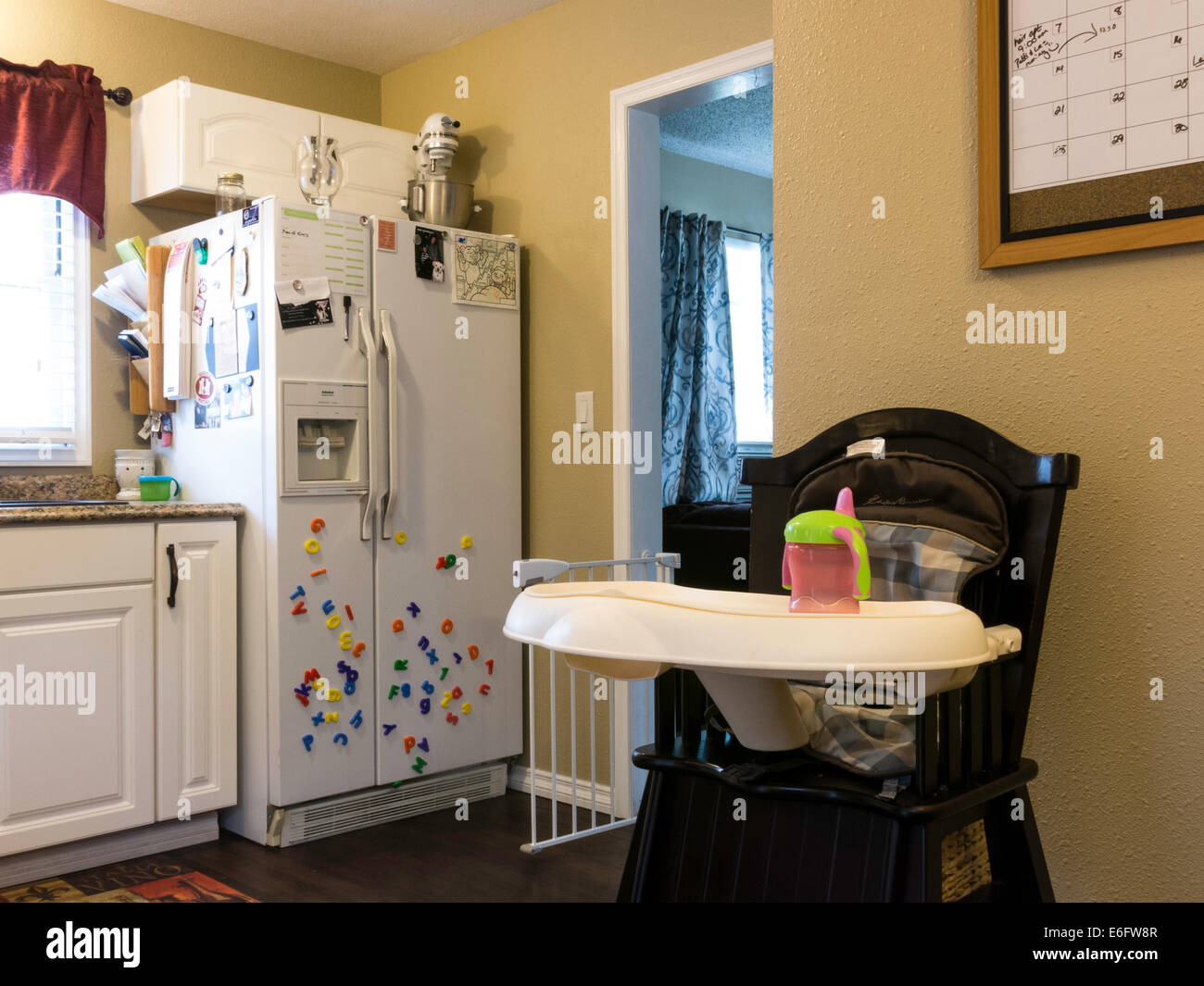 Kitchen With Baby Highchair Usa Stock Photo Alamy