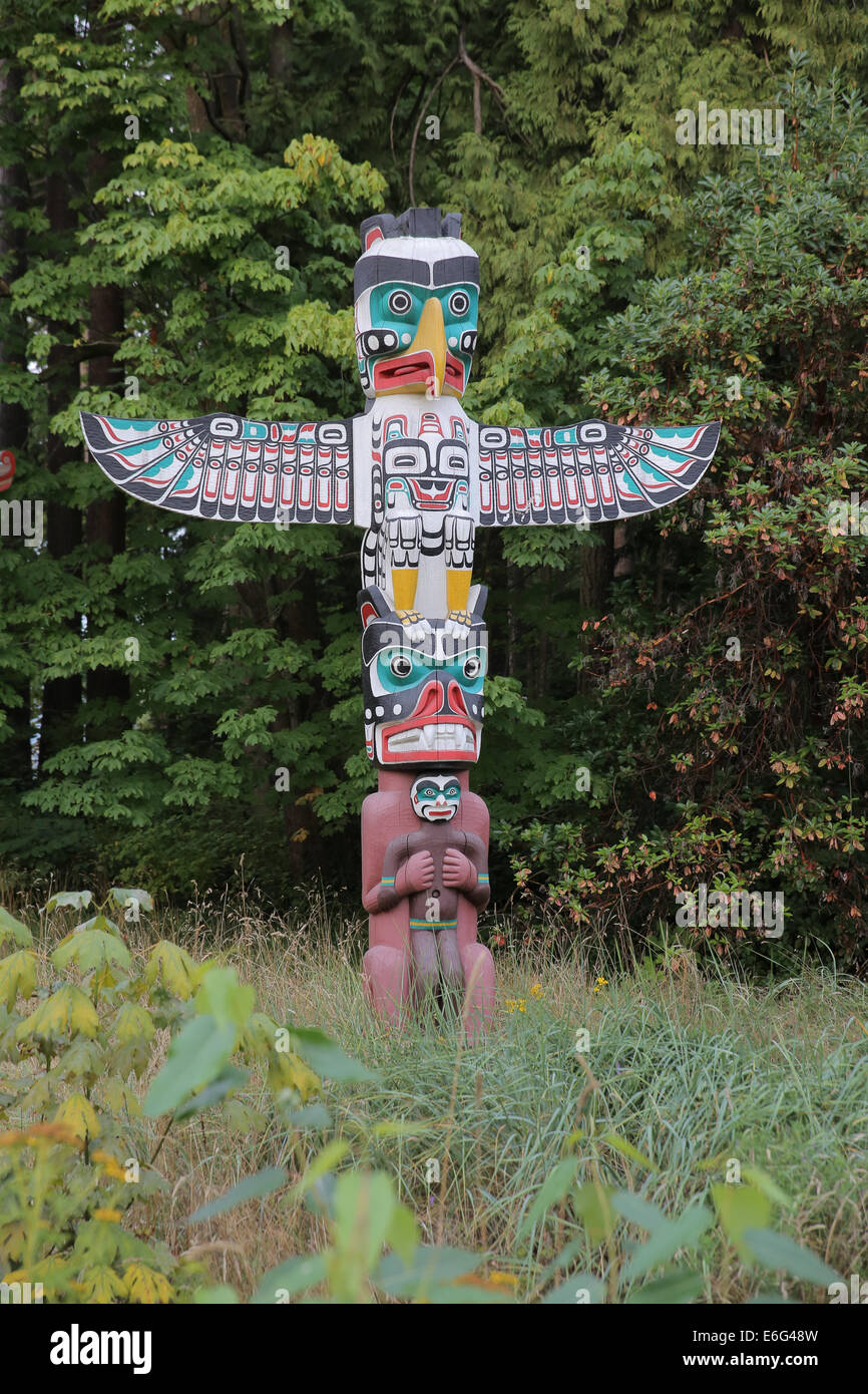 native American totem pole Stanley park Canada Stock Photo