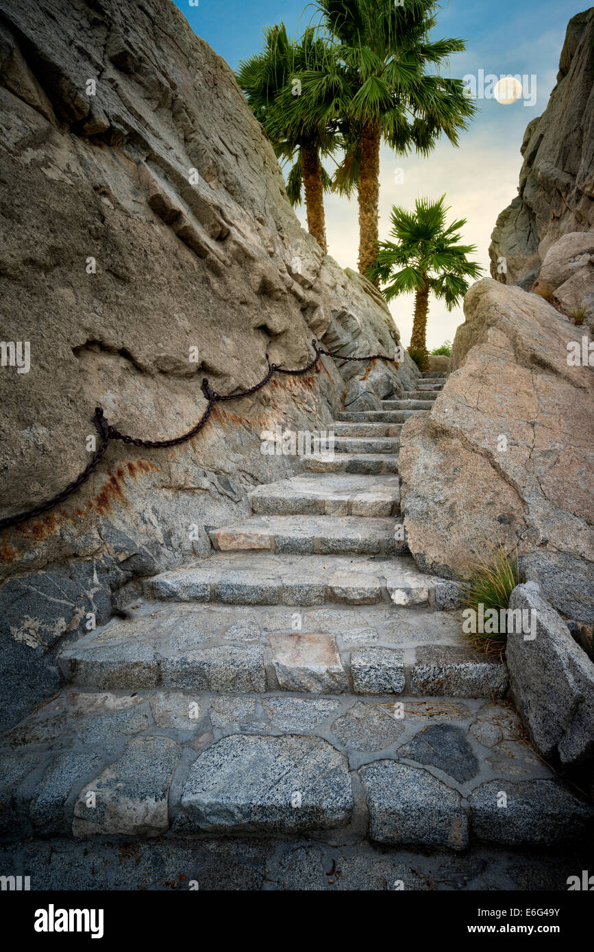 Stone step pathway at Silver Rock Golf Resort. La Quinta, California Stock Photo