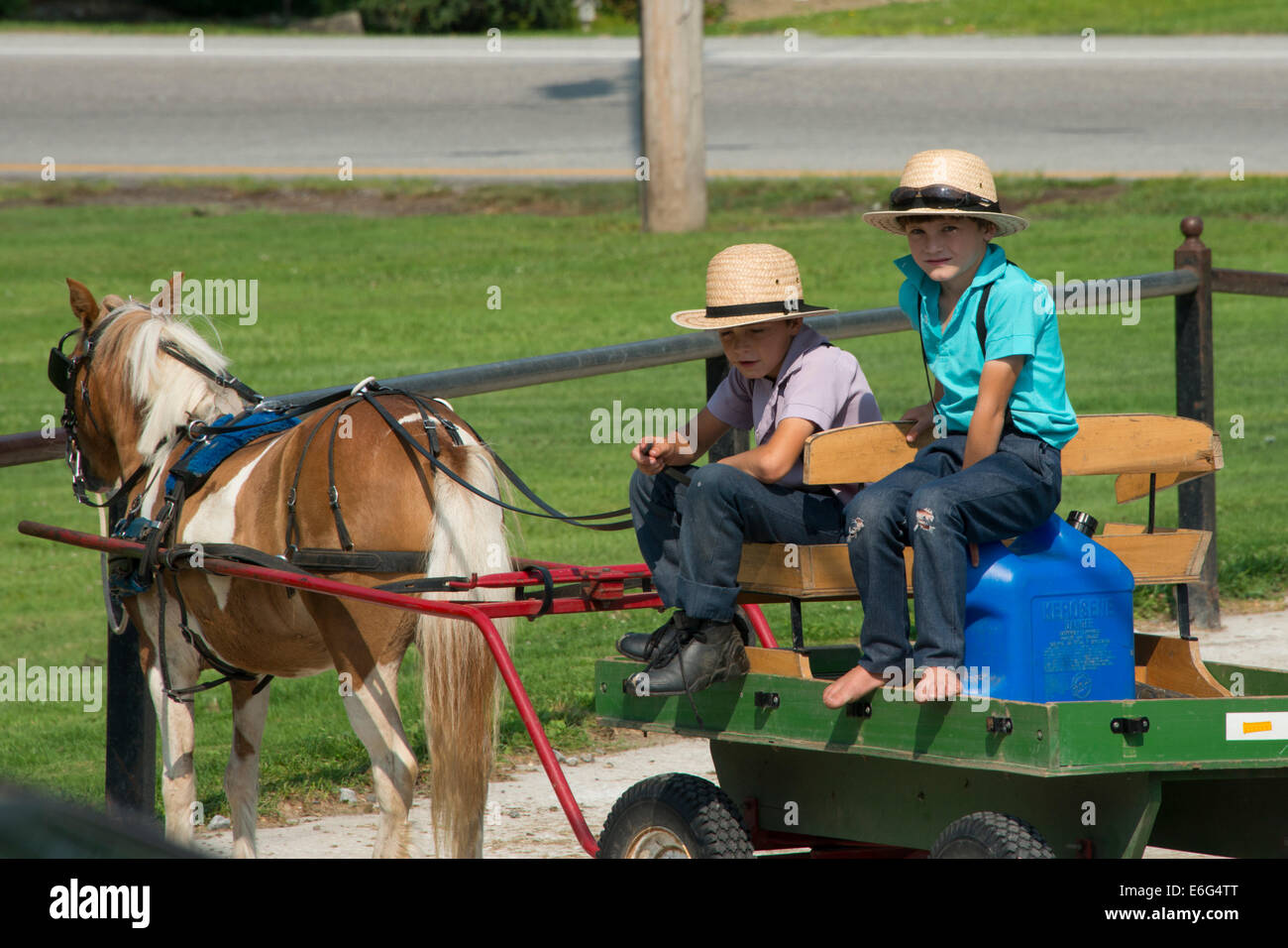 Ohio, Geauga County, Mesopotamia. Typical young Amish boys in