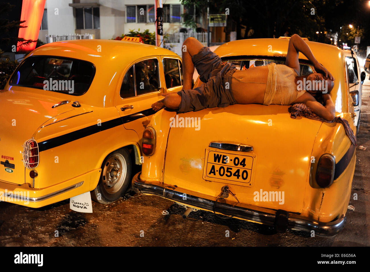INDIA West Bengal, Kolkata, yellow cab HM Ambassador, the car is still