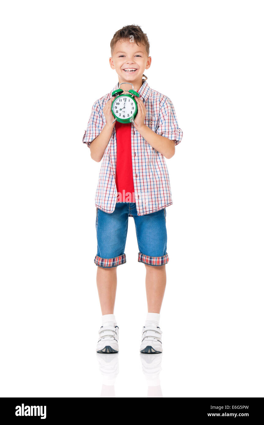 Boy with alarm clock Stock Photo