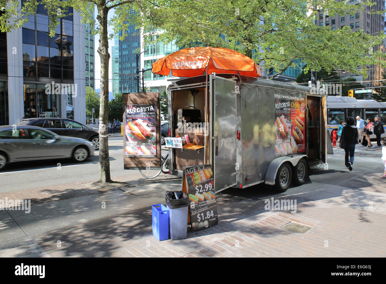 Japadog Japanese style hot dog street vendor Stock Photo