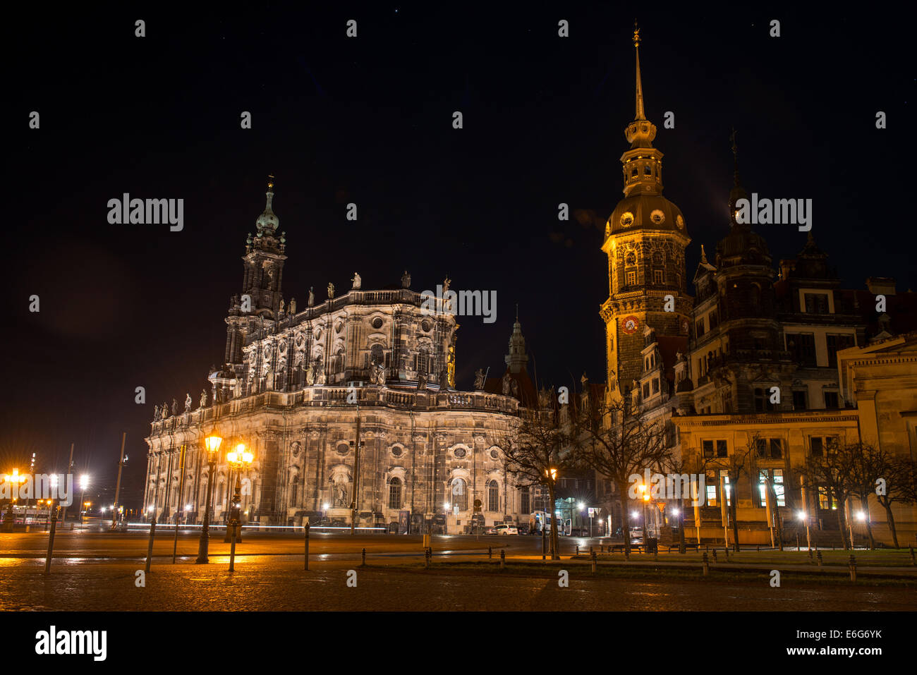 Night scene in Dresden, Germany. Cathedral of the Holy Trinity ...