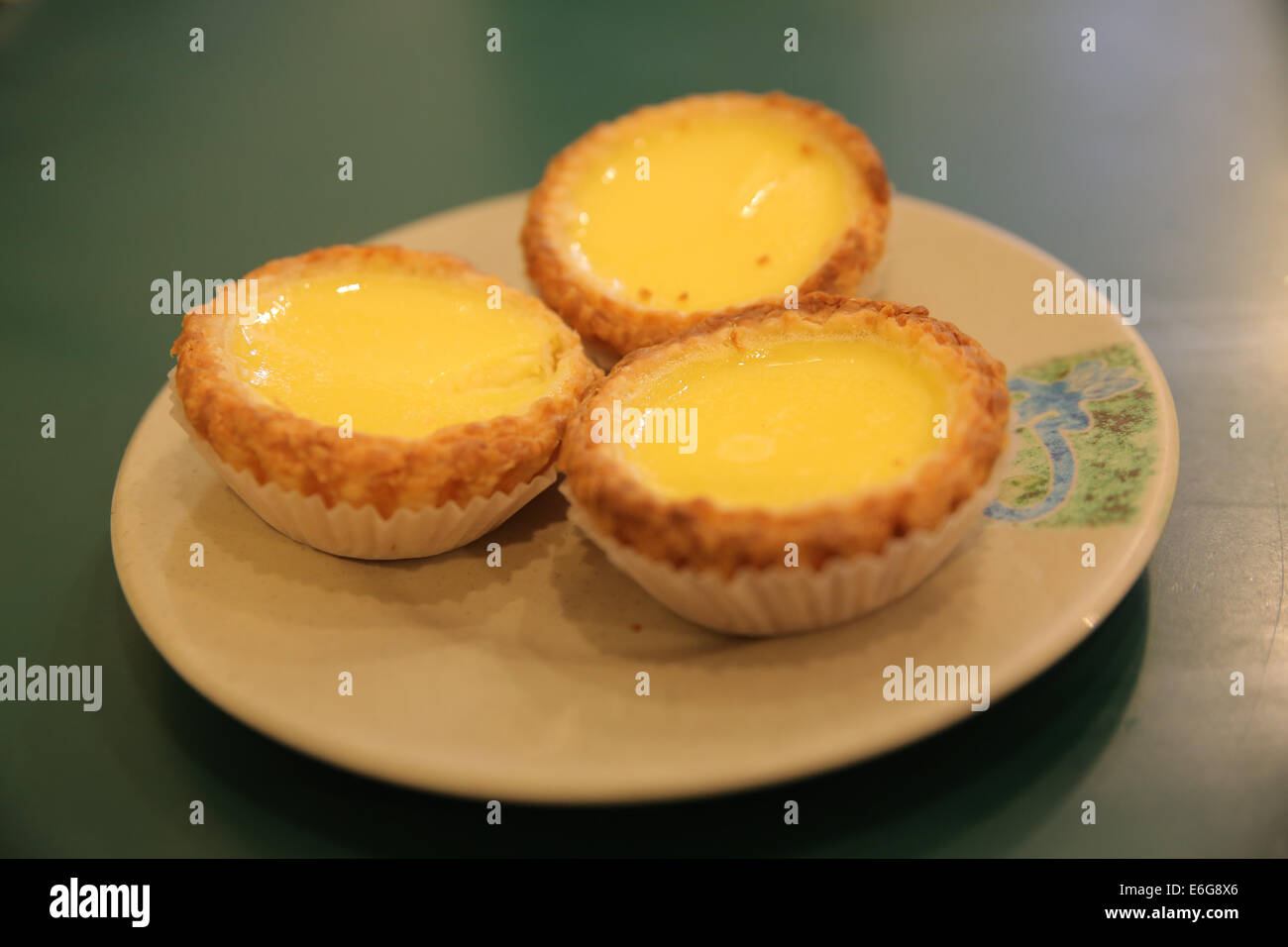 three chinese egg tarts Stock Photo