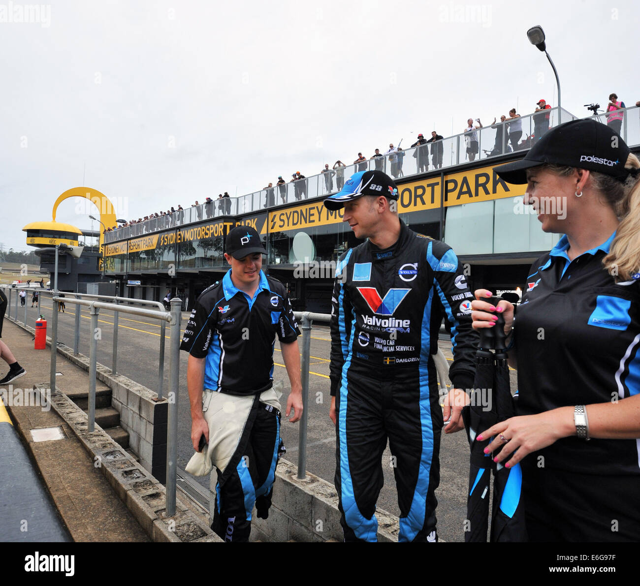 Swedish touring car driver Robert Dahlgren took the all new Volvo V8 Supercars out for first laps at Sydney Motorsport Park during the V8 Test day. Fastest time went to Fabian Coulthard.  Featuring: Robert Dahlgren Where: Sydney, Australia When: 15 Feb 20 Stock Photo
