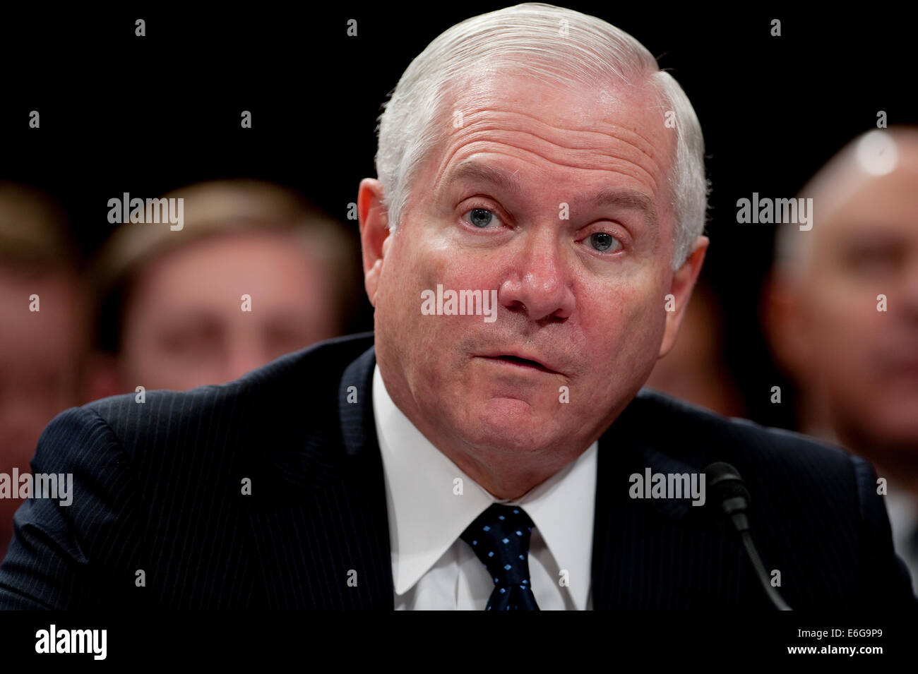 US Defense Secretary Robert M. Gates testifies before the Senate Foreign Relations Committee on the troop surge sending an additional 30,000 troops to Afghanistan in the Hart Senate Office Building December 3, 2009 in Washington, DC. Stock Photo