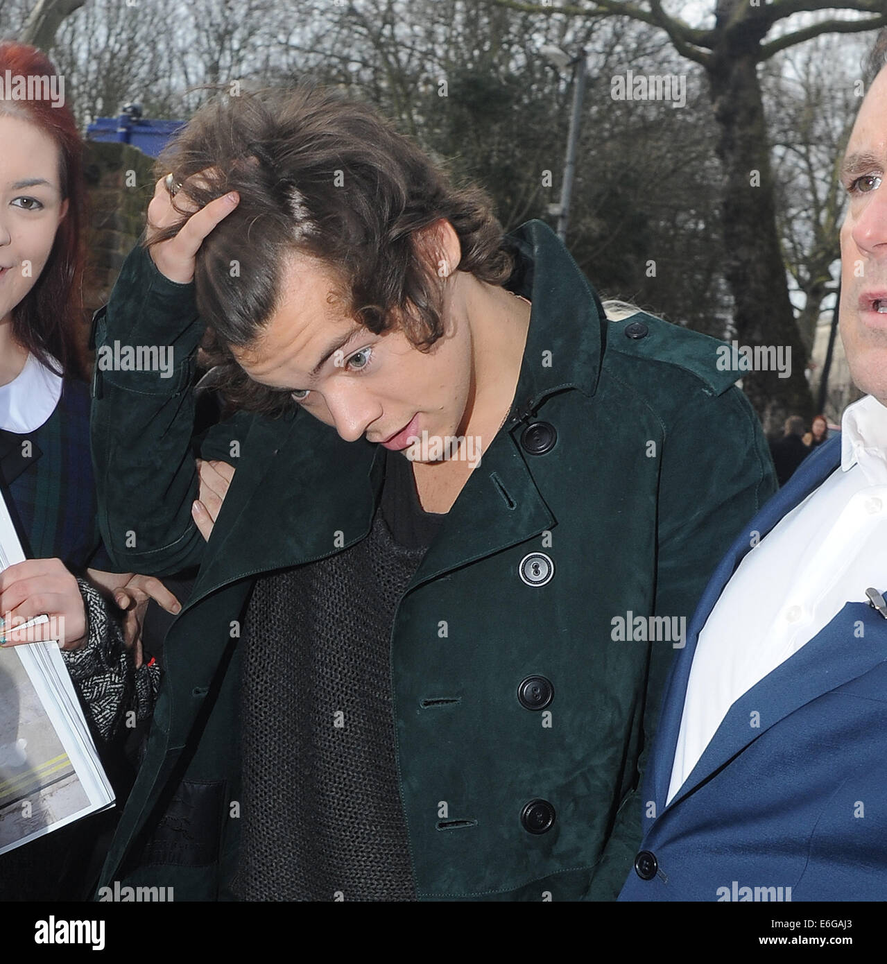 Harry Styles arriving at the Burberry Prorsum S/S 2014 catwalk show, part  of London Fashion Week, Spring Summer 2014, Hyde Park Stock Photo - Alamy