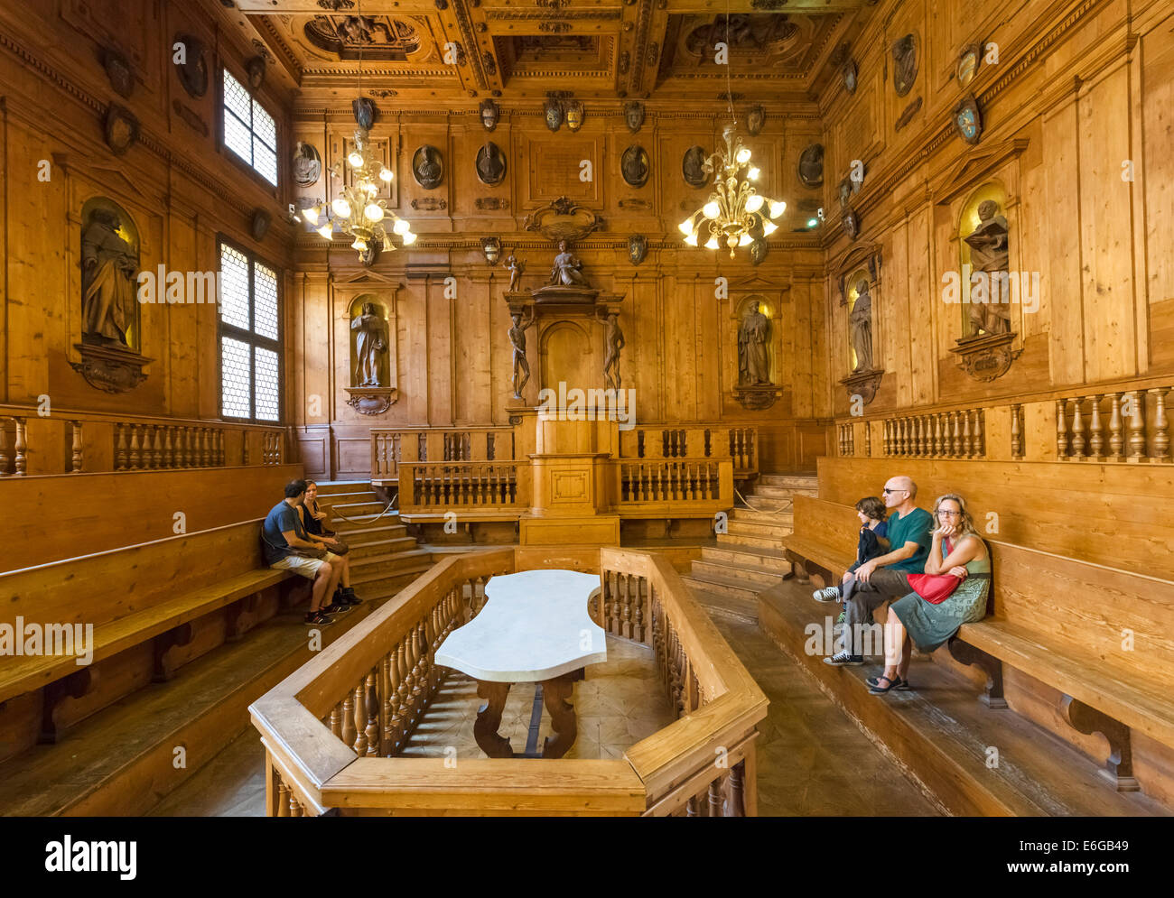 Visitors in the historic Anatomical Theatre (Teatro Anatomico) in the