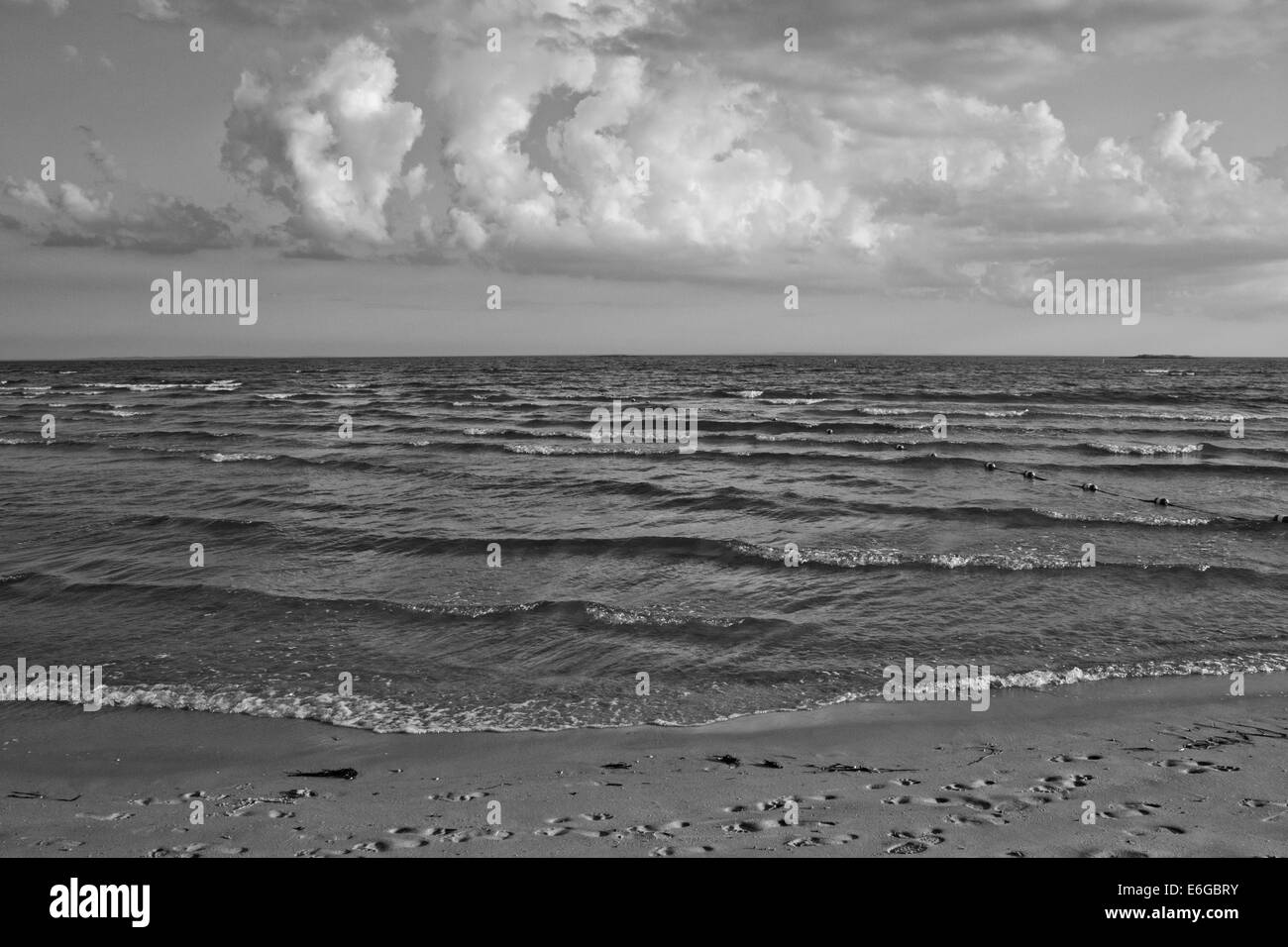 Long Island Sound, Connecticut Giant's Neck Beach in Black and White Stock Photo