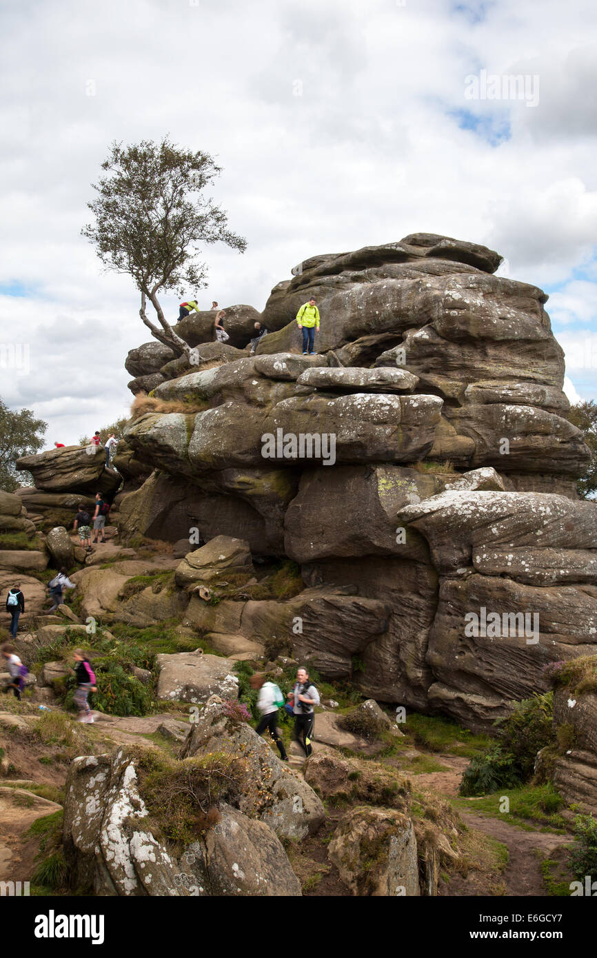 People at Brimham Rocks; Brimham Crags a collection of balancing ...