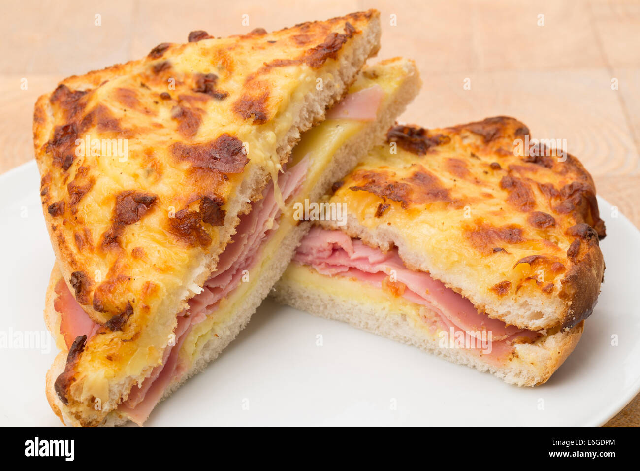A toasted cheese and ham sandwich or panini - studio shot Stock Photo