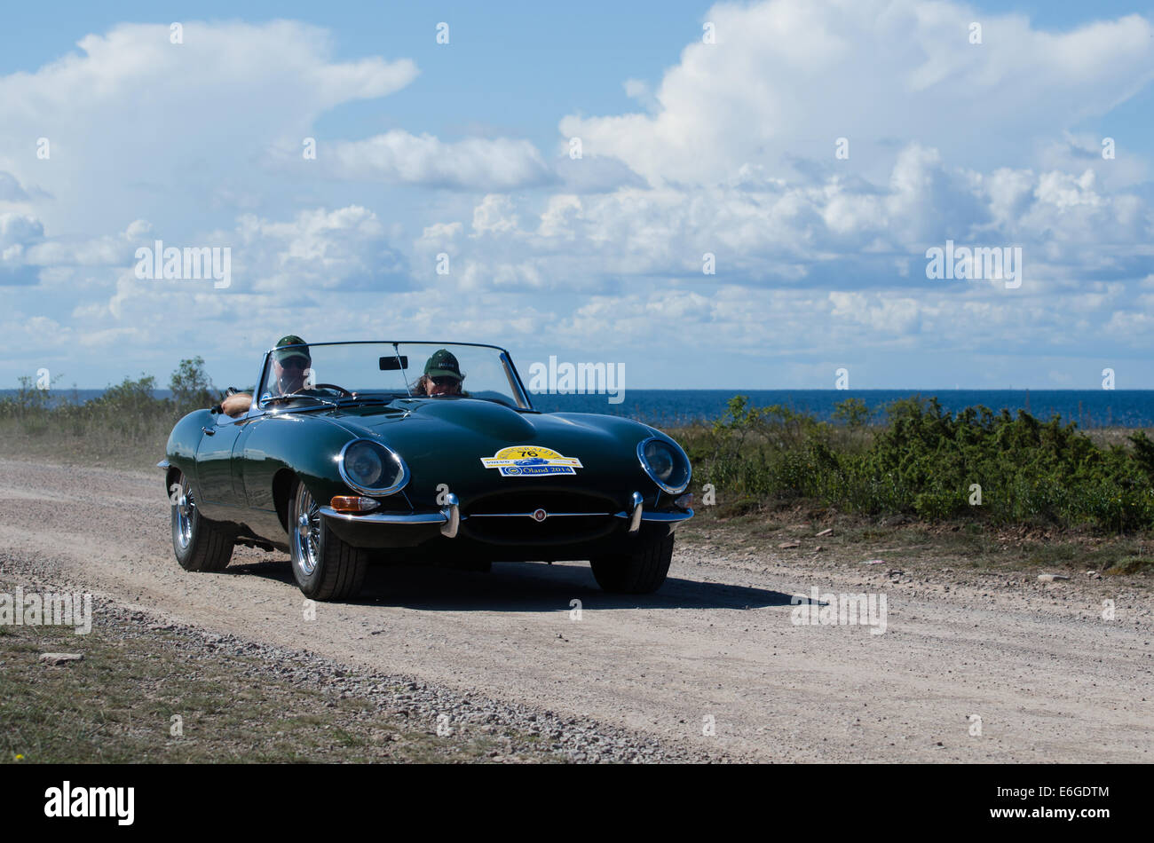 Jaguar E-Type (1963) in an oldtimer rally at the Swedish island Öland Stock Photo