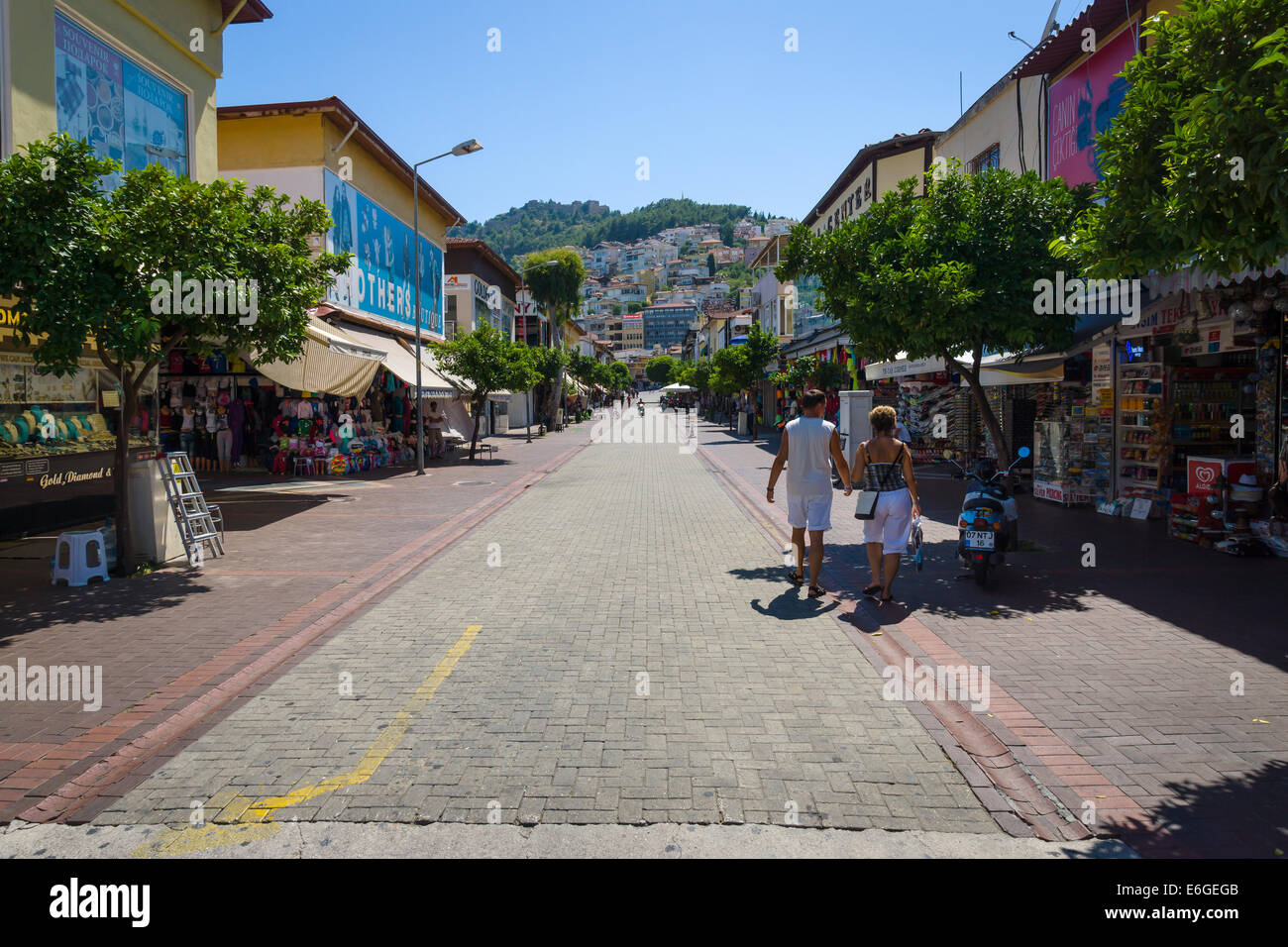 ALANYA, TURKEY - JUNE 22, 2014: The shopping street in Alanya. Alanya a popular Mediterranean resort. Stock Photo