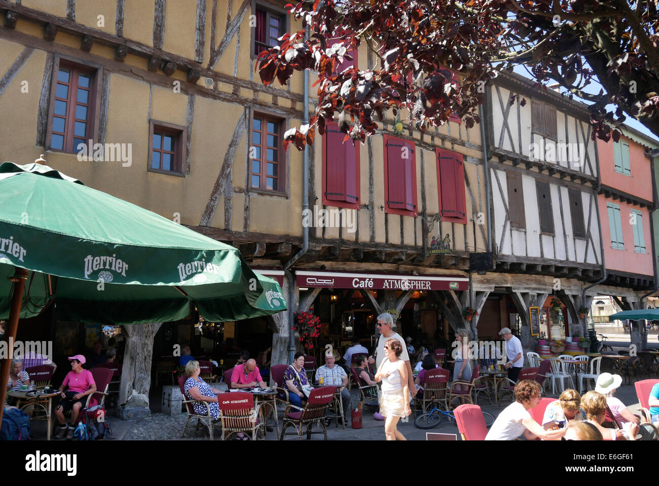 Street and shops in the town of Mirepoix, Ariege, France Stock Photo