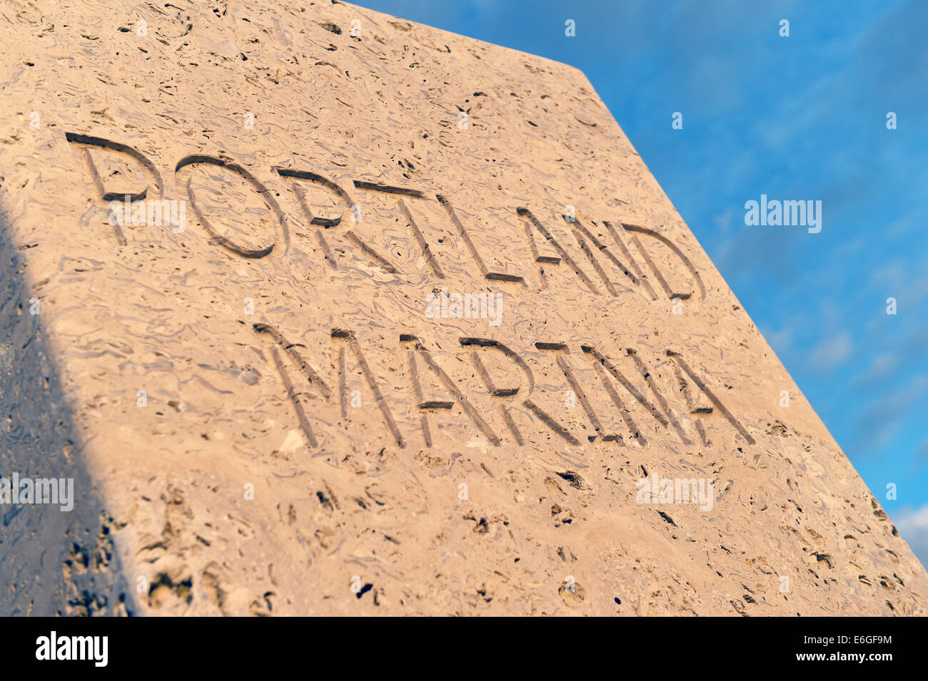Portland Marina sign, at the entrance to the Marina, Portland, Dorset ...