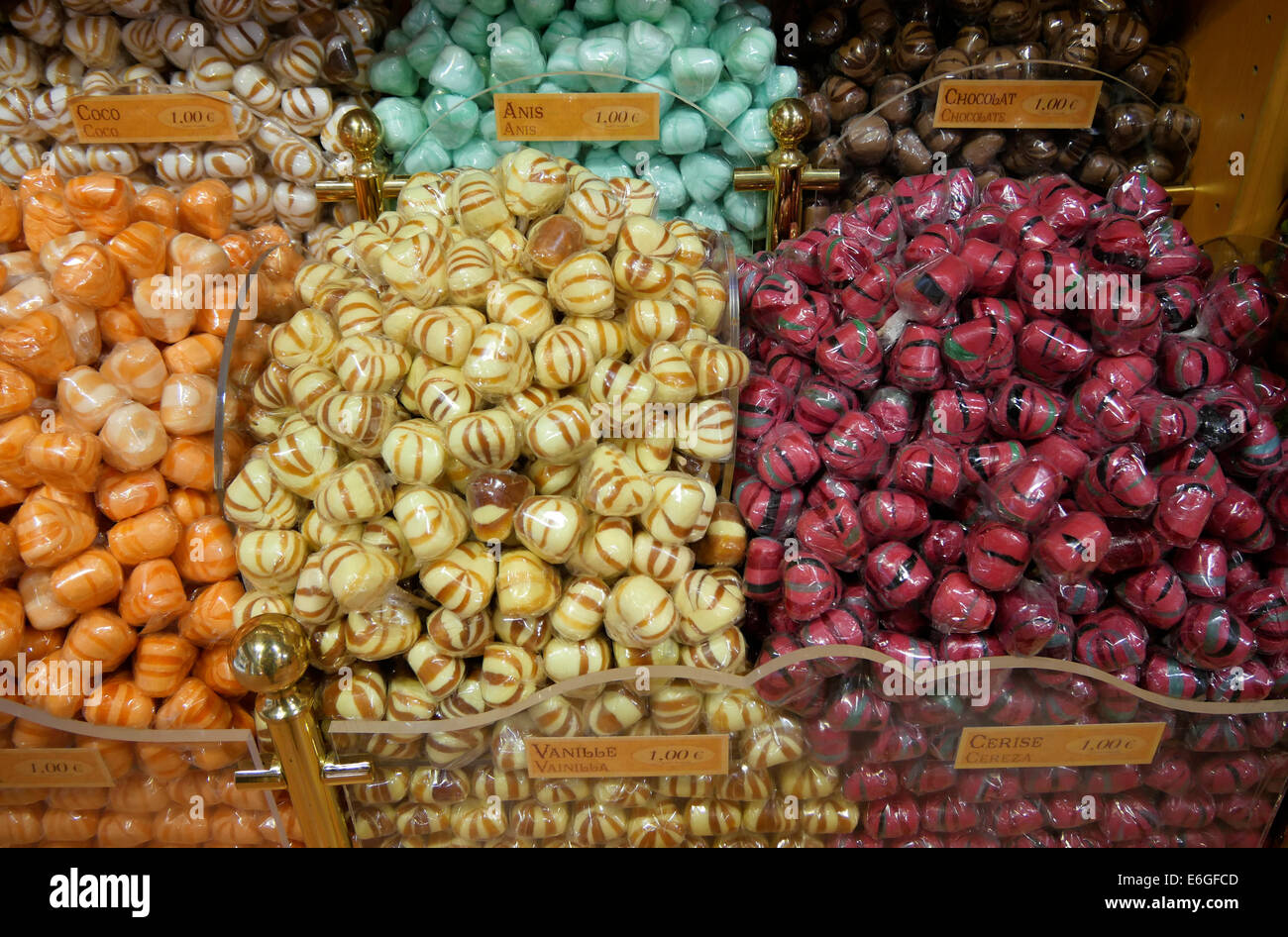 Boiled sweets on sale in confectionery shop in Carcassonne, France Stock Photo