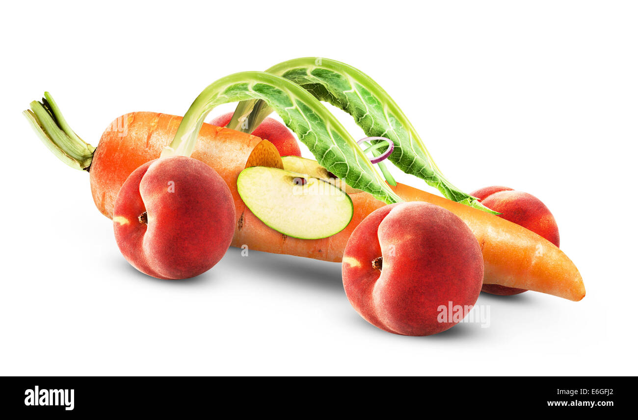 car of fruits and vegetables on a white background Stock Photo