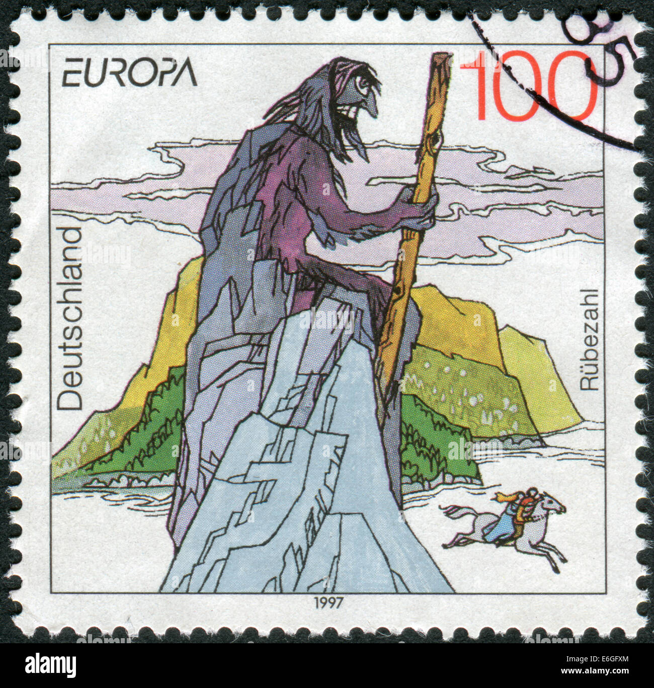 Postage stamp printed in Germany, dedicated to the sagas and legends, depicted Rubezahl of Riesengebirge (Giant Mountains) Stock Photo