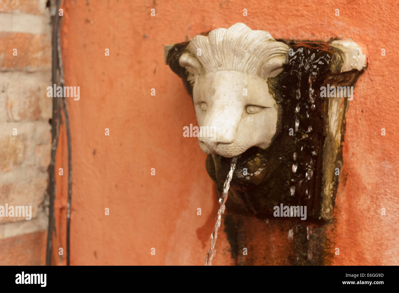 Statue of lion heads spout water. Stock Photo