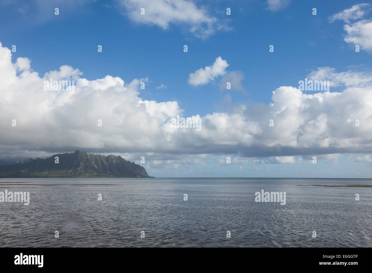 Scenic view of Kaneohe Bay on the Island of Oahu, Hawaii. Kualoa and
