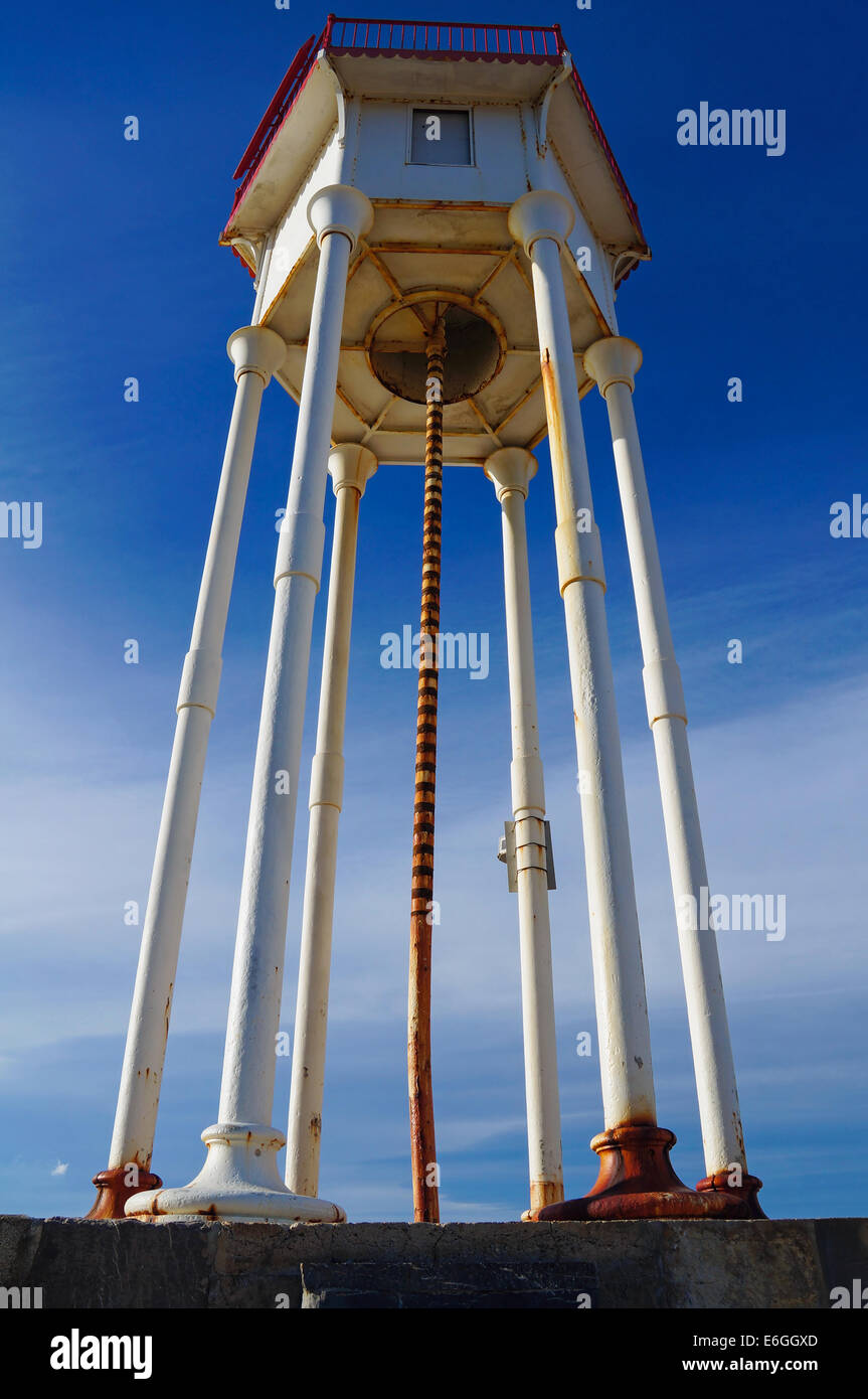 lighthouse viewed from below, Port-Vendres, Roussillon, Pyrenees Orientales, France Stock Photo
