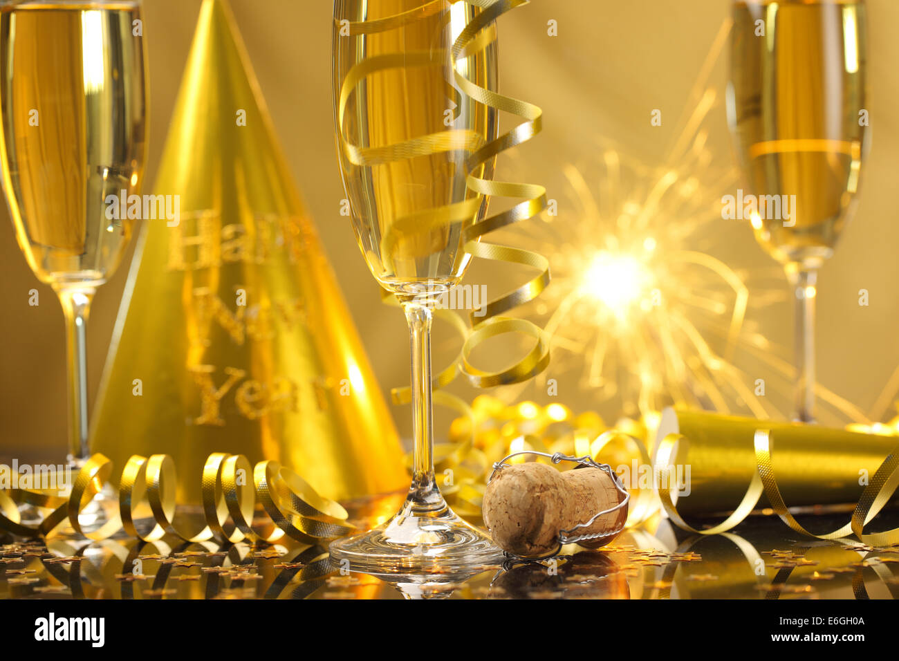 champagne and fireworks,new year celebration. Stock Photo