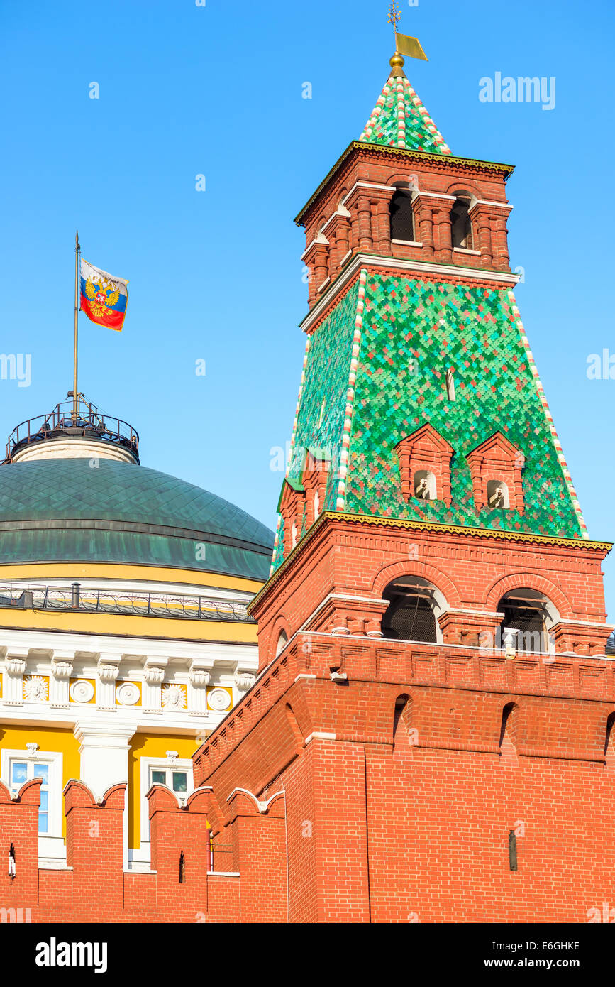 Views of the Presidential flag in the Moscow Kremlin Stock Photo