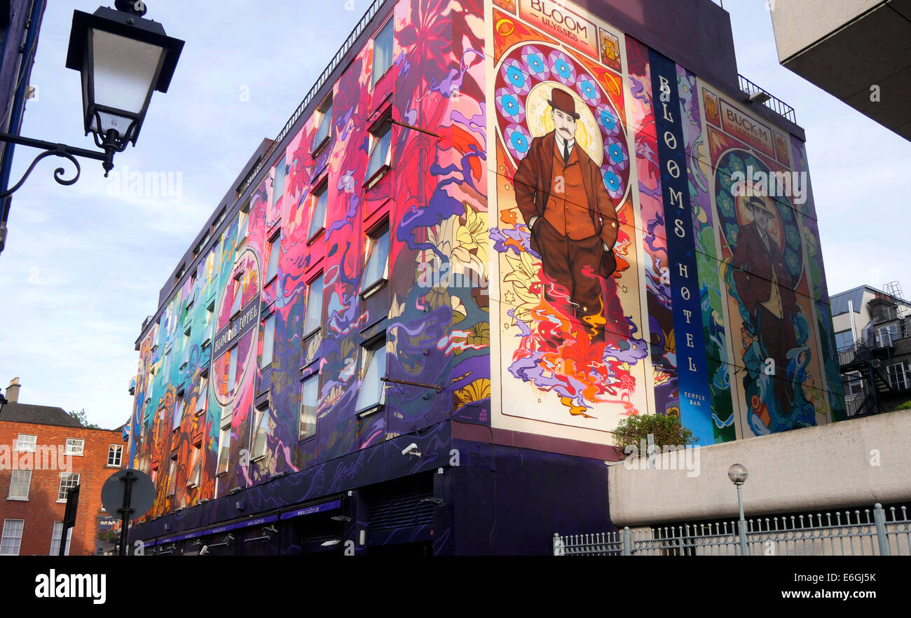 Brightly colour wall mural on Blooms Hotel, Anglesea Street, Dublin Ireland Stock Photo