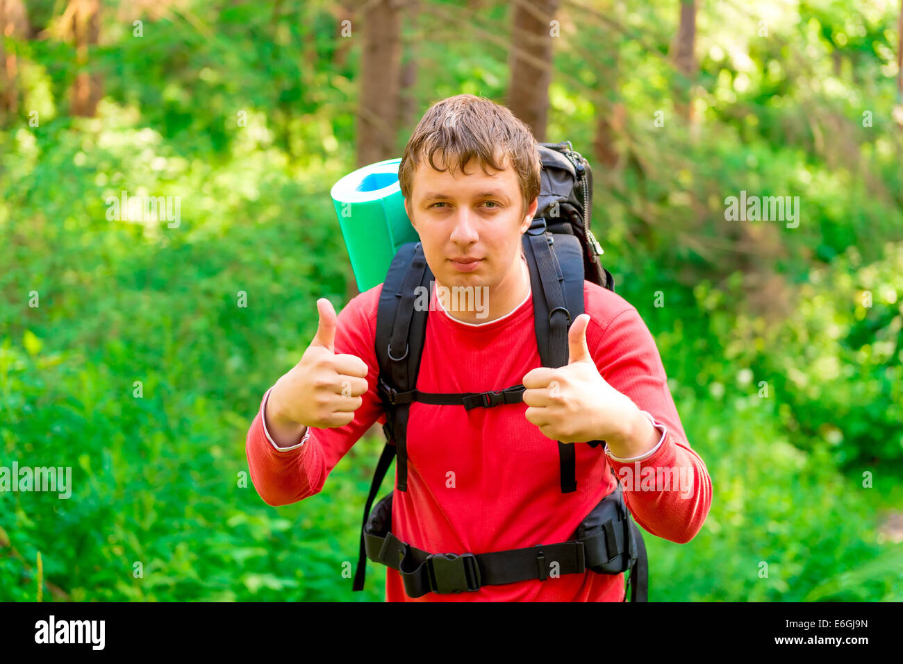 man in a hike enjoys the good weather Stock Photo