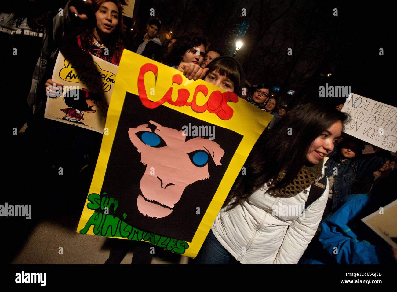Marchforanimals Santiago, Chile. 22nd Aug, 2014. Protesters hold placards during the ...