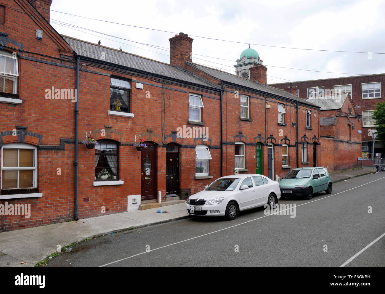 Terraced Red Brick Cottages In Central Dublin Ireland Stock Photo