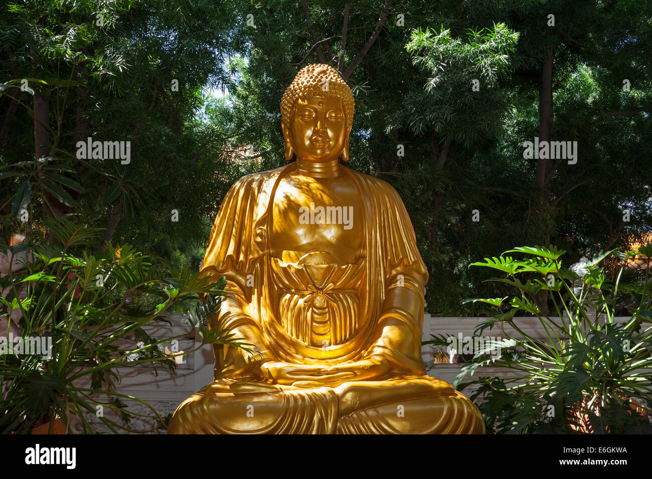 Golden Buddha statue at the Hsi Lai Buddhist temple; Hacienda Heights; California; USA Stock Photo