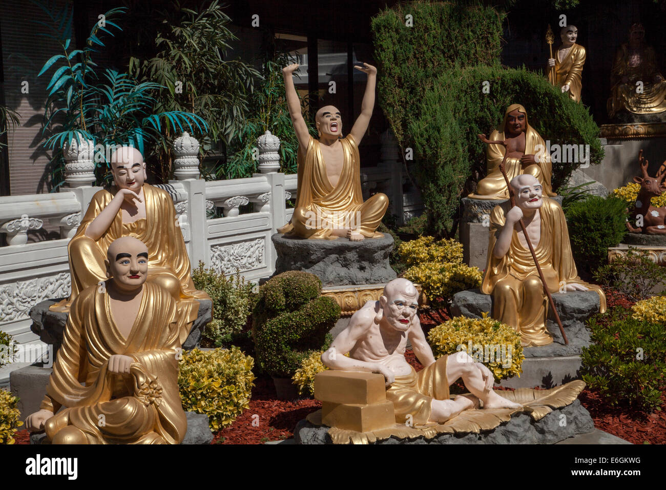 The Arhat Garden, Hsi Lai temple, disciples of the Buddha, Hacienda Heights, California, USA Stock Photo