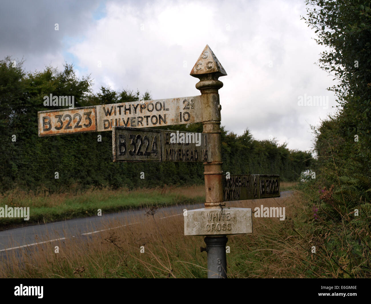 White Cross road direction sign, Exmoor, Somerset, UK Stock Photo