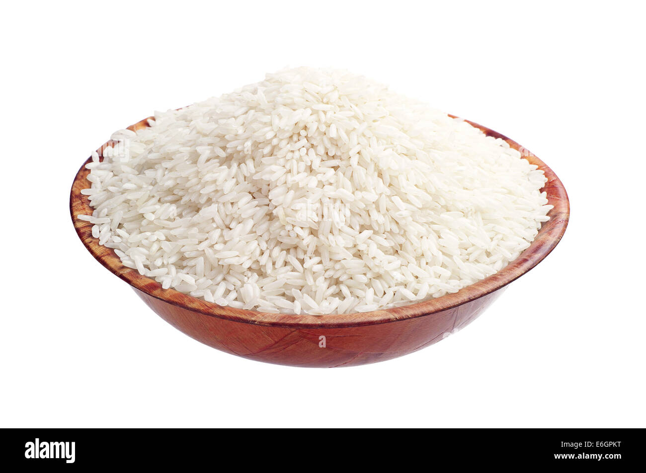 Raw white rice in bowl isolated on white background Stock Photo
