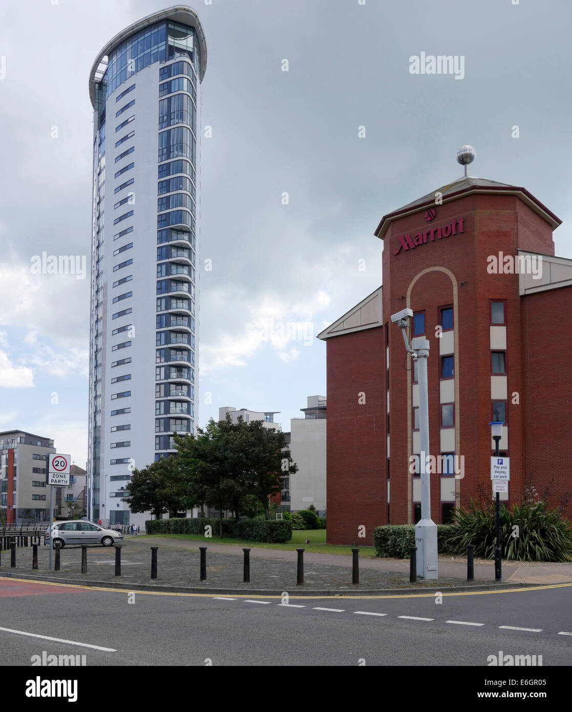 The Tower, residential apartments on Meridian Quay, Swansea Wales Stock