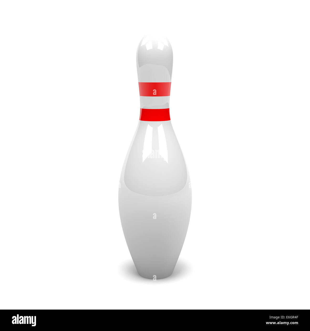 One Single White and Red Bowling Skittle on White Background 3D ...