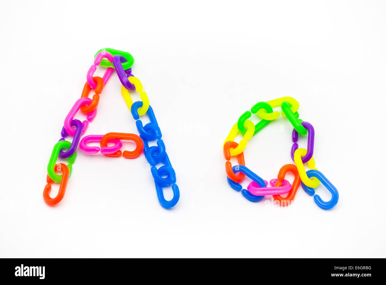 A and a Alphabet, Created by Colorful Plastic Chain. Stock Photo