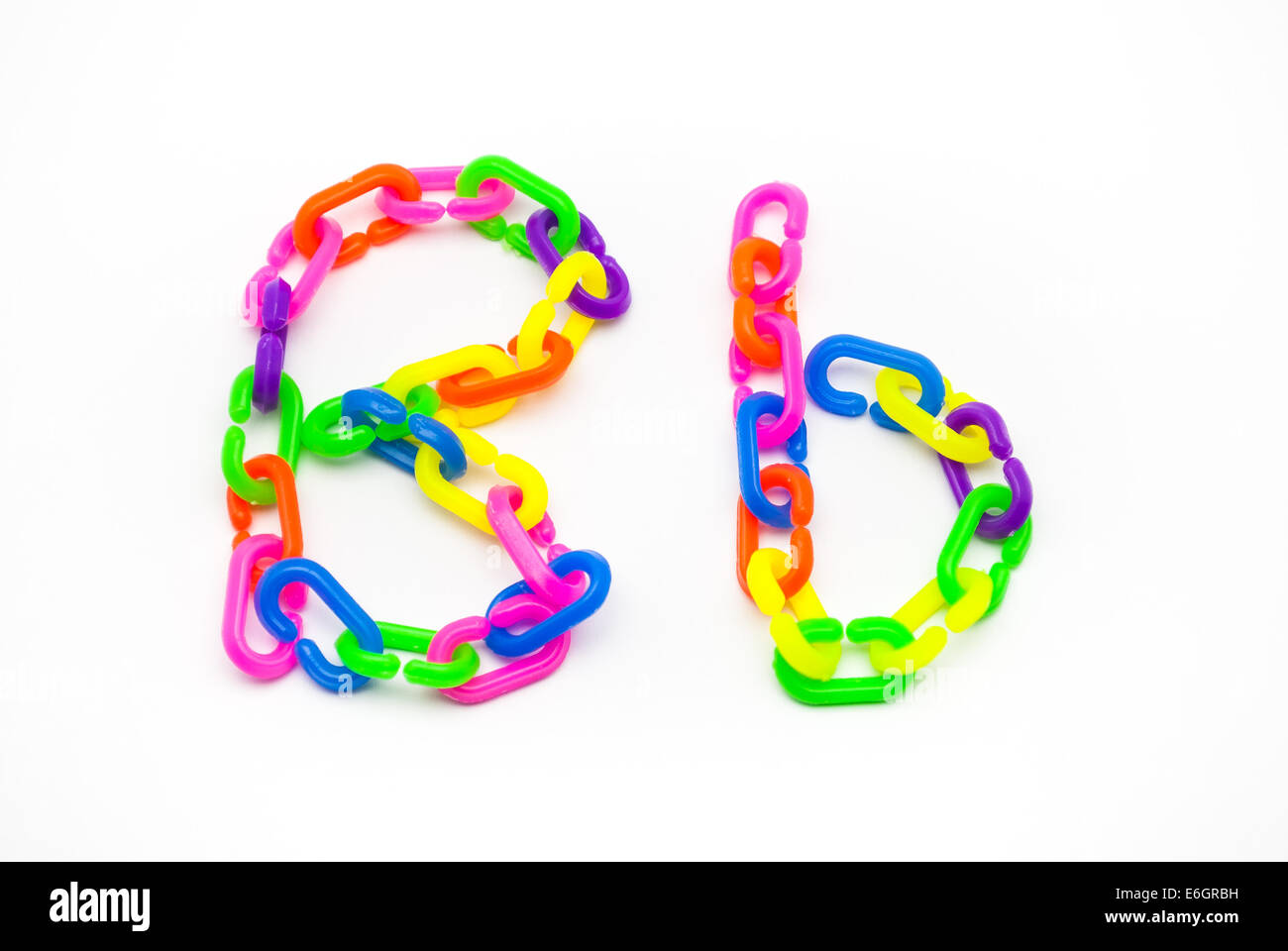 B and b Alphabet, Created by Colorful Plastic Chain. Stock Photo