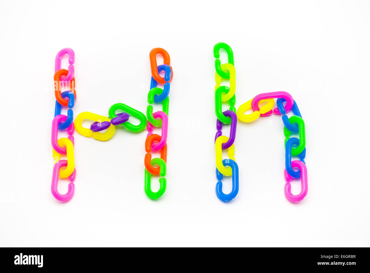 H and h Alphabet, Created by Colorful Plastic Chain. Stock Photo