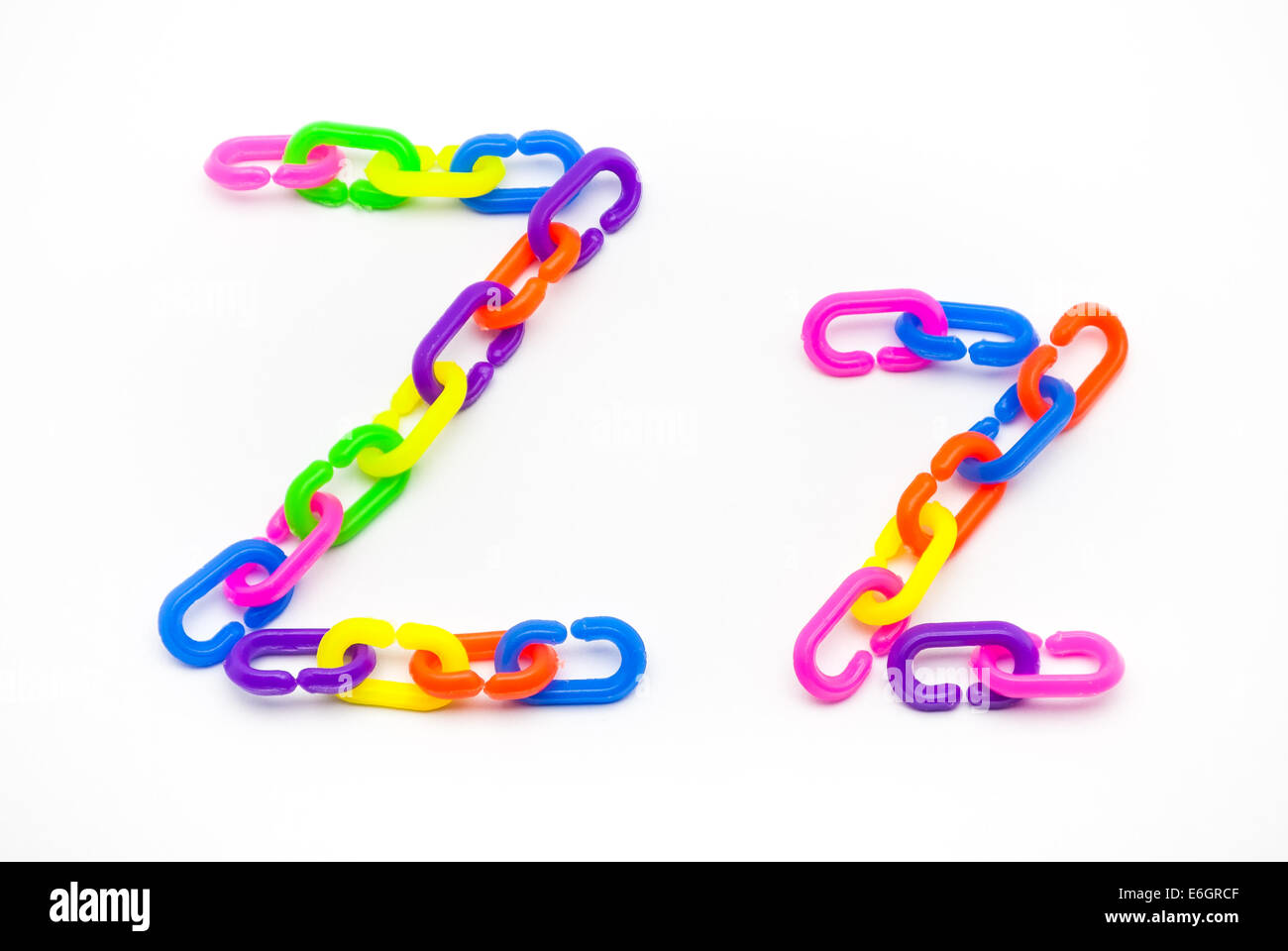 Z and z Alphabet, Created by Colorful Plastic Chain. Stock Photo