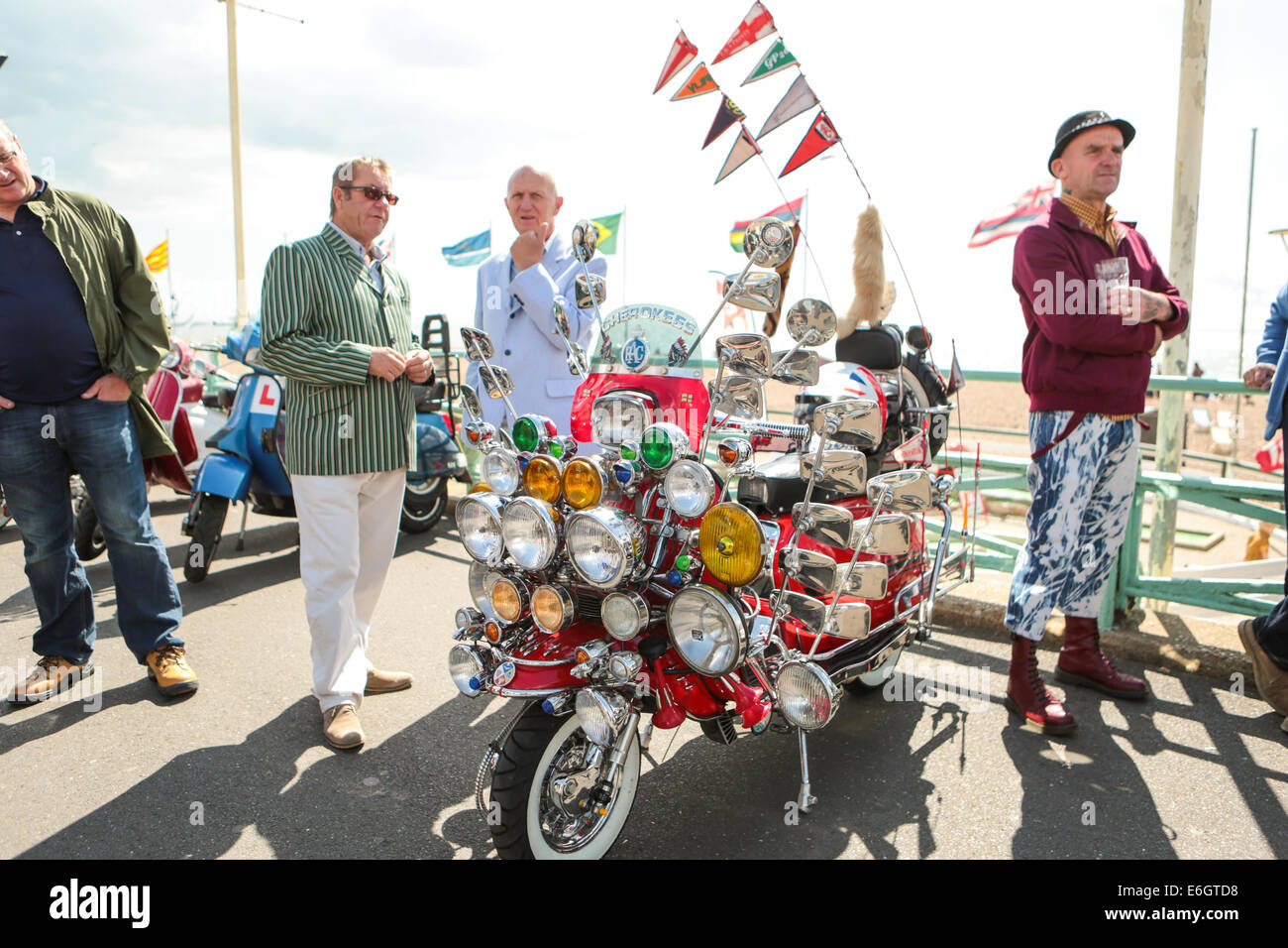 Mod All Weekender, Brighton 2014, Madeira Drive, Brighton, East Sussex, UK  . This is a gathering of British Mod culture annual event on the south coast of England with the classic scooter as the chosen mode of transport. 23rd August 2014 David Smith Alamy Live News Stock Photo