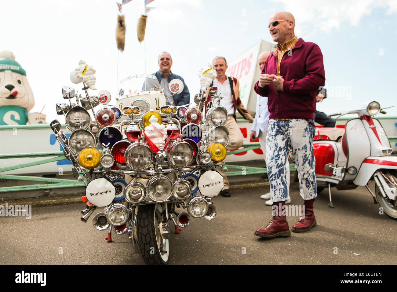 Mod All Weekender, Brighton 2014, Madeira Drive, Brighton, East Sussex, UK  . This is a gathering of British Mod culture annual event on the south coast of England with the classic scooter as the chosen mode of transport. 23rd August 2014 David Smith Alamy Live News Stock Photo