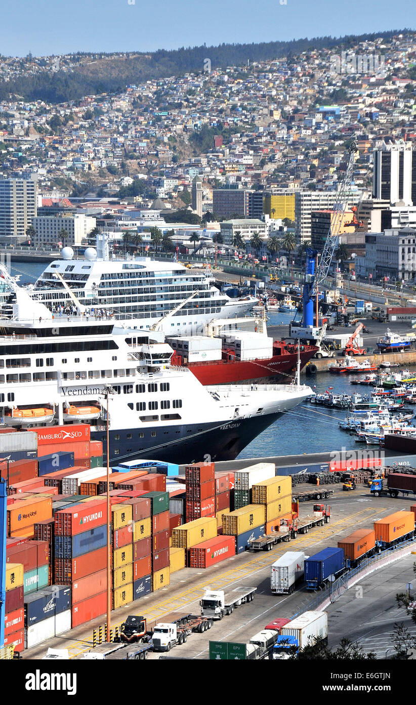 cruise boats in harbor of Valparaiso Chile Stock Photo