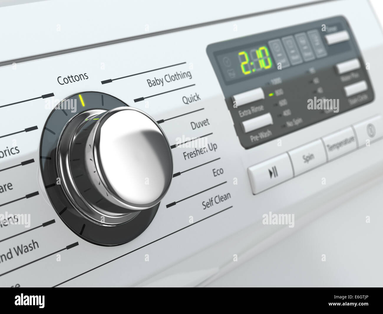Control panel of washing machine. Three-dimensional image. Stock Photo