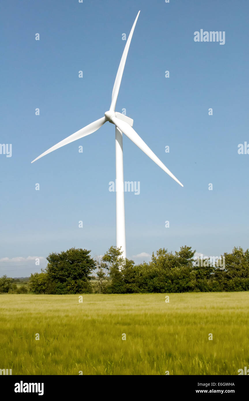 Wind turbine clear blue sky background Stock Photo - Alamy