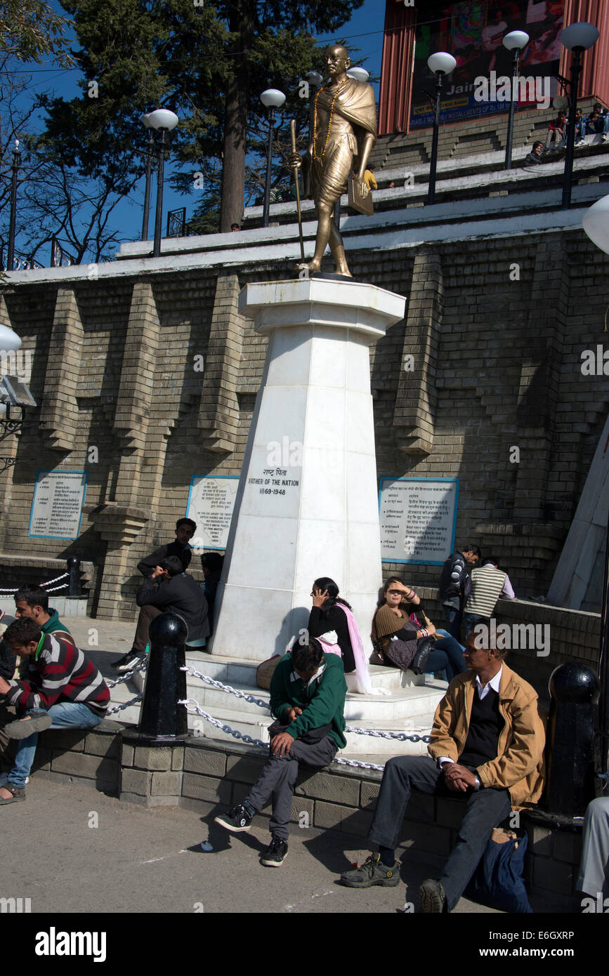A golden statue of Mahatma Gandhi, The Father of The Nation - 1869-1948 on the Ridge in Shimla, Himachal Pradesh, India  Shimla is Stock Photo