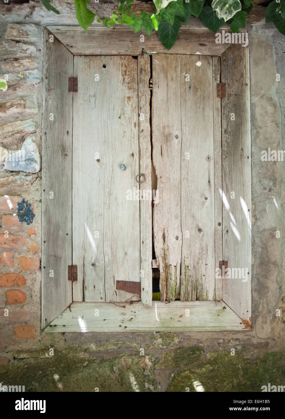 closeup of  of a rotten old wooden doorway Stock Photo