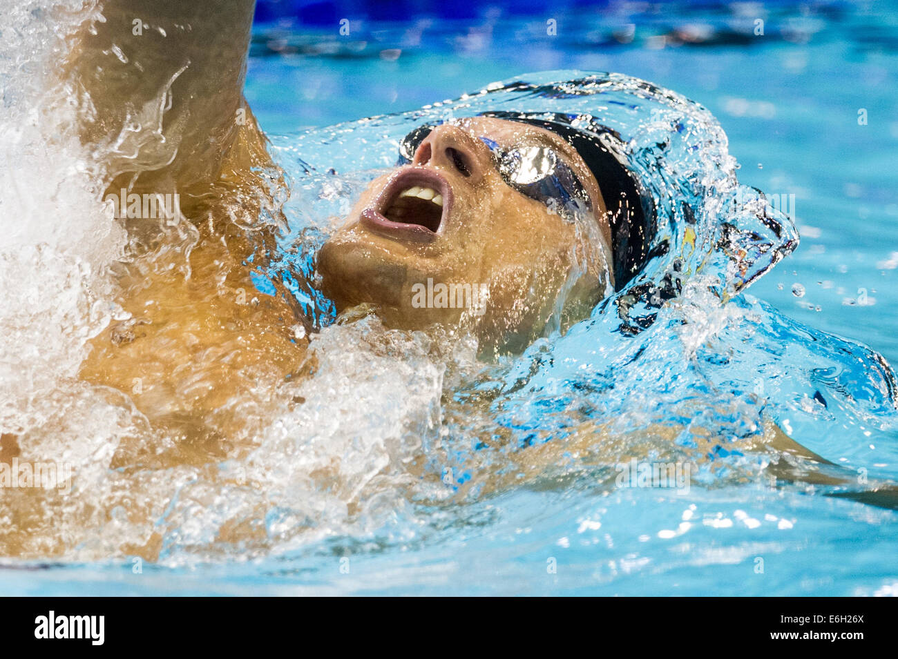 Berlin, Germany. 23rd Aug, 2014. Christian Diener of Germany competes at the men's 200m Backstroke Final at the 32nd LEN European Swimming Championships 2014 at the Velodrom in Berlin, Germany, 23 August 2014. Photo: Maja Hitij/dpa/Alamy Live News Stock Photo
